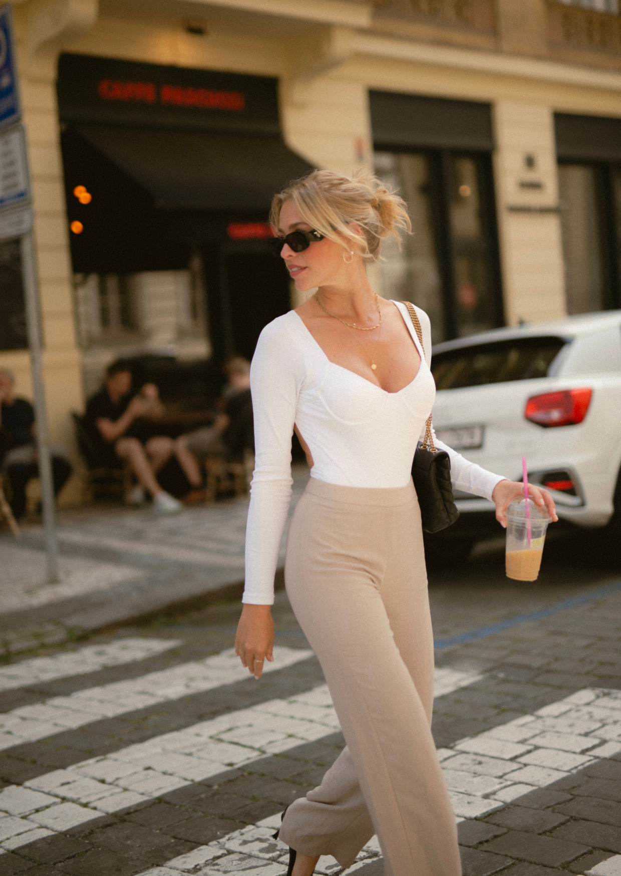 White colour sustainable long sleeve one piece swimwear, Front side