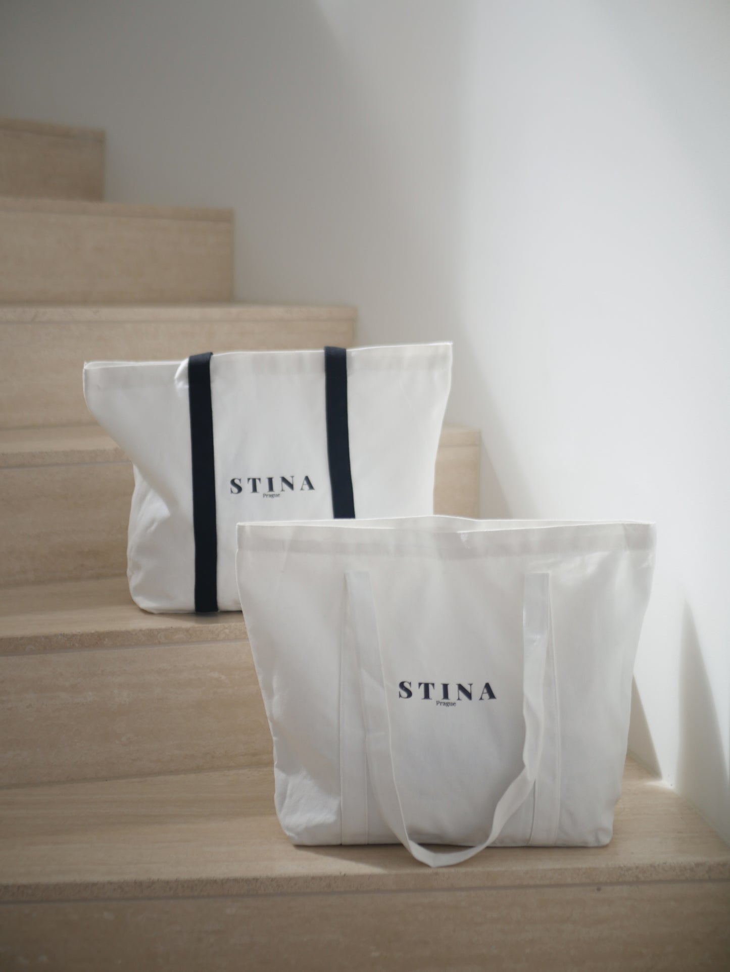 White strap white colour tote bag, eco friendly recycled Cotton, Front side